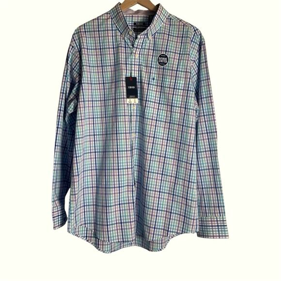Izod Purple Blue Check Plaid Long Sleeve Collared Button Down Shirt NEW - Picture 1 of 7